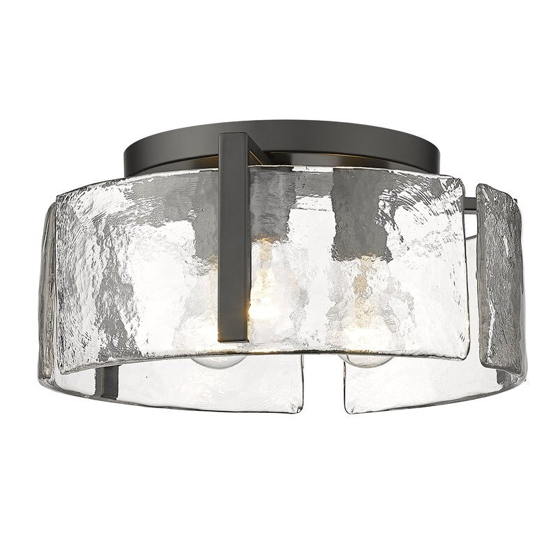 Hammered Water Glass Ceiling Light -  Gold Drum Flush Mount Light